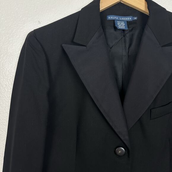 Ralph Lauren Y2K Blazer Women Size 14 Italy Silk Lapel Black Jacket Quiet Luxury - Picture 3 of 11